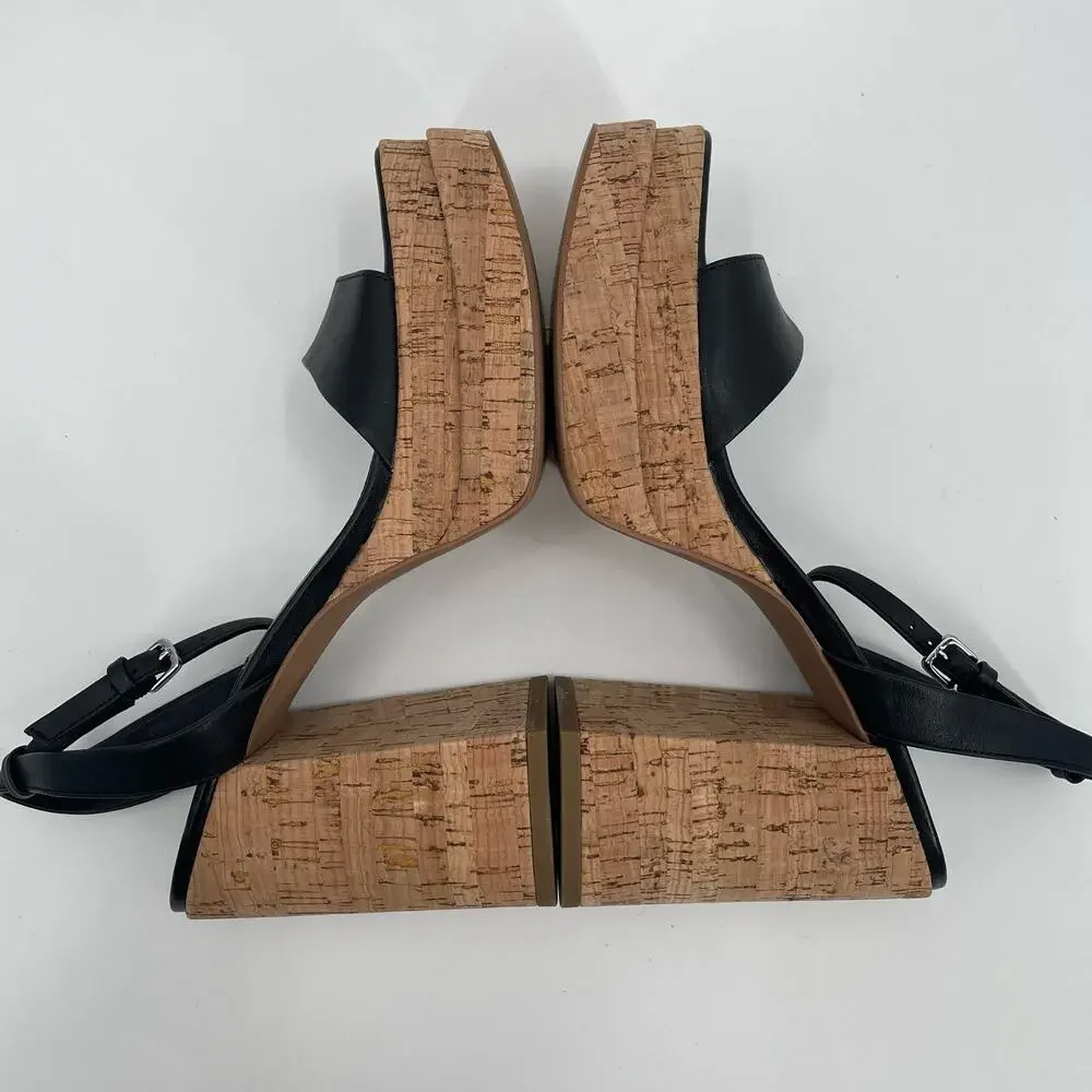 NEW STEVE MADDEN Warped Heels Size 10 Platform Leather Black Cork Y2K Inspired
